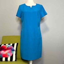 Tahari Classic Blue Short Sleeve Shift Dress 10 Work Cocktail