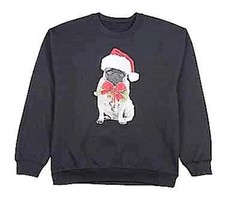 Christmas Holiday Graphic Black Fleece Sweatshirt - PUG Dog with Santa Hat $30