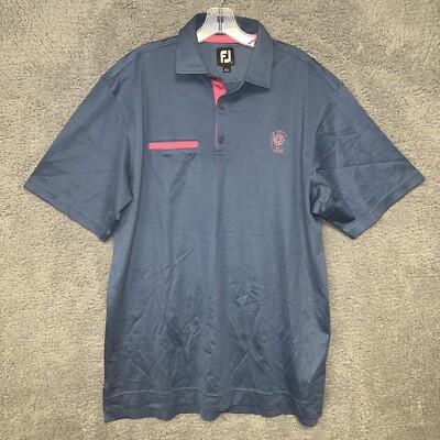 FootJoy FJ Shirt Men's Size L Blue Golf Polo Pink Accent Logo Pocket