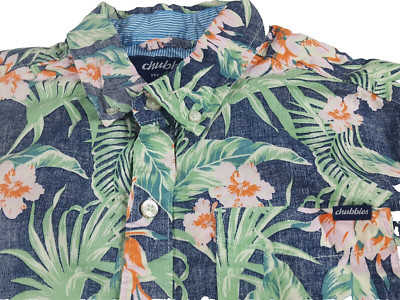 Chubbies Hawaiian Shirt Small Blue Reverse Print Floral All Over Short Sleeve