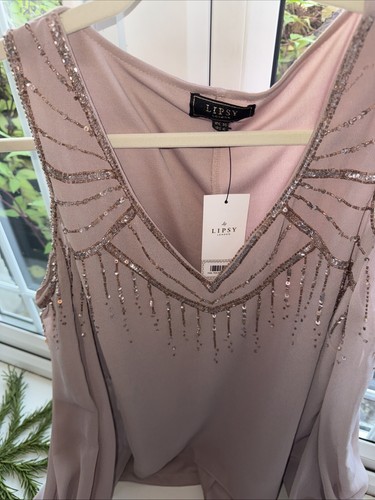 Lipsy Dusty Pink Beaded Top New With Tags Size 10 - Picture 4 of 4