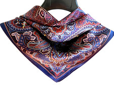 27"x27"Blue Paisley Print Pure Mulberry Satin Silk 12momme Scarf 68x68cm 5-62