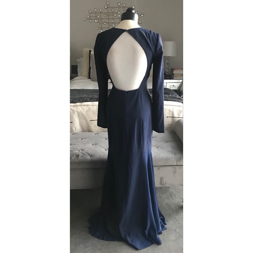 DKNY Women’s Gown Dress Size 4 Navy Blue Long Sleeve Full-Length Open Back - Picture 2 of 5
