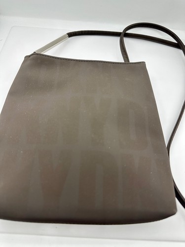 DKNY Spell Out Dark Brown Vinyl Crossbody Bag Silver Detail - Picture 9 of 9