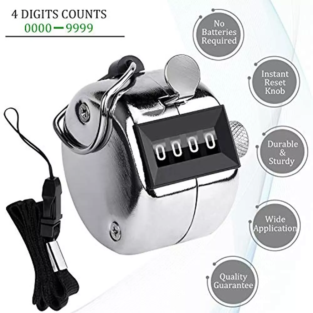 Metal Hand Tally Counter, 4 Digit Number Counters