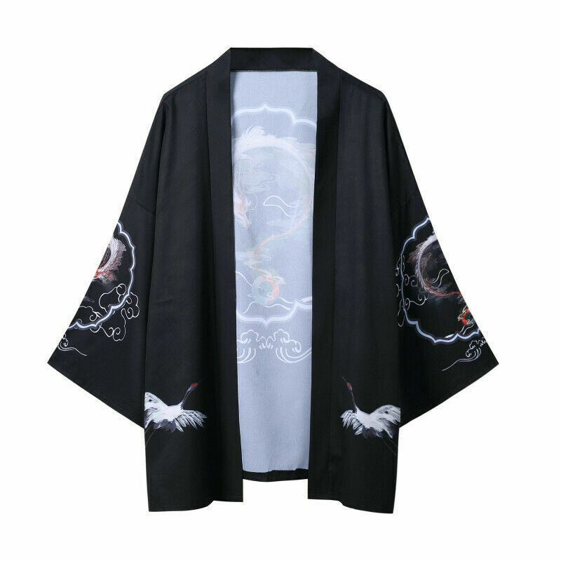 Men Women Kimono Jacket Japanese Cardigan Yukata Vintage Dragon Coat ...