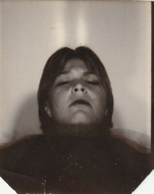 VINTAGE PHOTO BOOTH: HANDSOME YOUNG HISPANIC BOY, CHIN UP, EYES CLOSED