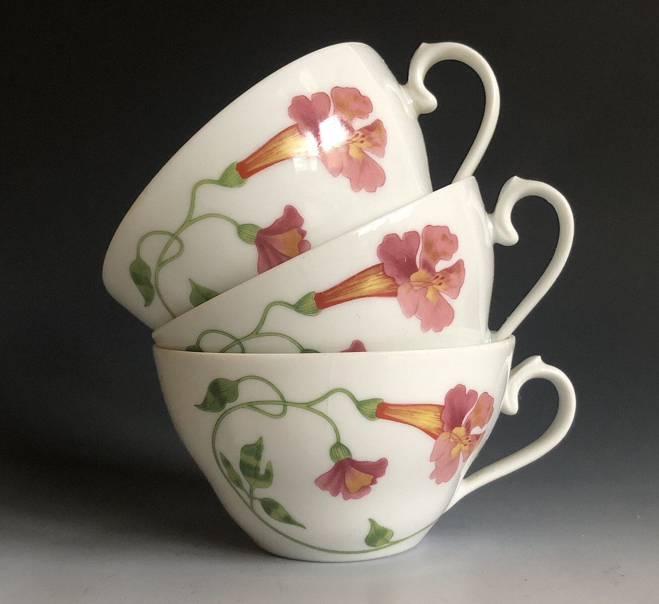 3pcs Denby Fine China Portugal Pink Trumpet Flower Teacups 1974 eBay