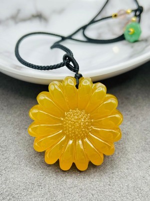 HOT New Jade Jewelry Sunflower Shape Pendant Charm With Woven Beads Necklace Gif