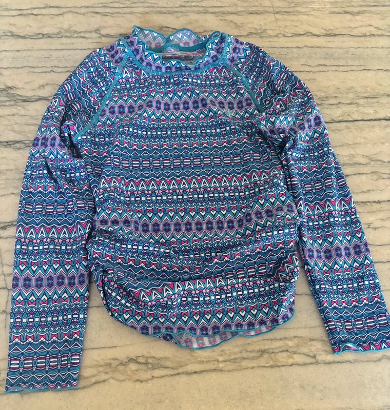Coolibar Girls Multicolor Long Sleeve UPF 50 Rash Guard Ruched Side Size S (5-6)