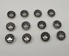 12 pcs Royal Crown Silver Molded Plastic Craft Sewing Shank Buttons Round VTG