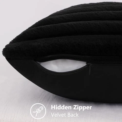 Faux Fur Throw Pillow Covers 12x20 Set of 2, 12 x 20-Inch (Pack of 2) Black - Image 3 of 4