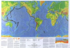 16" x 24" 1994 Map Of World Volcanoes Earthquakes Impact Craters & Plate Tect