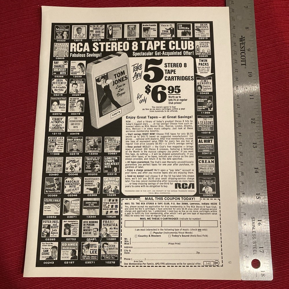 RCA Stereo 8 Tape Club Tom Jones Live In Vegas 1970 Print Ad - Great To Frame!
