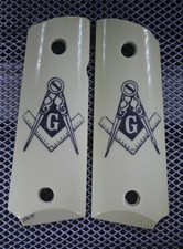 1911/Clones Kimber/Colt Frame Grips w/Hand Scrimshawed Mason Logo 
