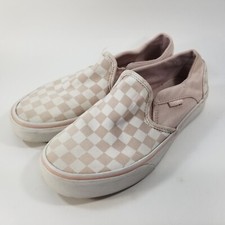 Pink Vans Size 7 Off The Wall Slip On Shoe Women White Skate Checkered 721356