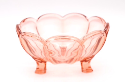 Rosalinglas Servierschale Schale Pressglas rosa mit 3 Füßen Vintage alt Ø 19 cm
