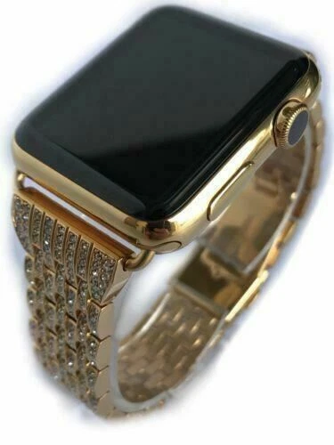 24K Gold Plated 42MM Apple Watch SERIES 3 Gold Links Band Diamond Rhinestone - Image 3 of 4