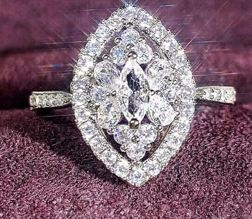 Silver new marquise halo pear teardrop engagement ring genuine bargain size 58 - Picture 4 of 4