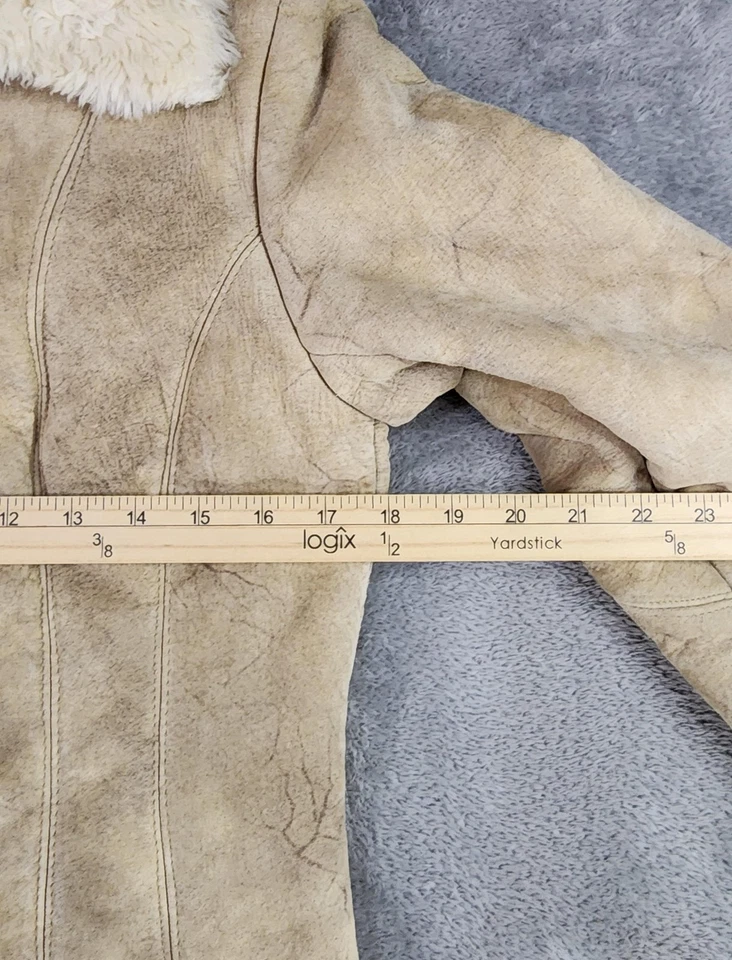 Экспресс куртка женщин маленький бежевый кожаный искусственного стриженный мех с подкладкой воротник манжеты - Изображение 4 из 4