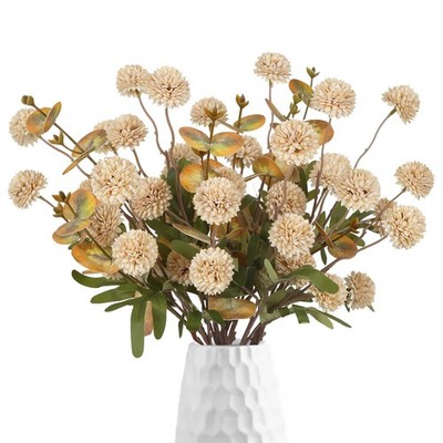 ICBOX 8 Stems Faux Kiku Flower with 3 Branches Eucalyptus Stems,Beige Fake Ch...