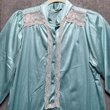 Vtg Nylon Satin Nightgown Sleep Dress Small Lace Aqua Green Coquette Fairy