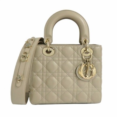 Auth Lady Dior My ABCDior Small Leather 2Way Sholder Bag Beige/Gold ｗ/Box Used