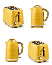 Green & Yellow Diamond Textured 2 Slice Toaster Fast Boil 1.7L Kettle & 