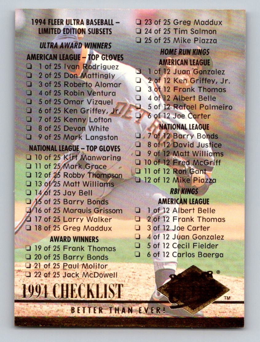 1994 Ultra #300 Checklist: Inserts