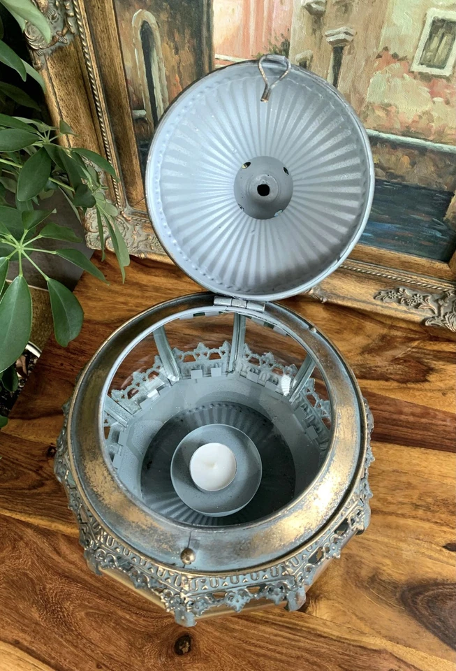 Jugendstil Laterne Windlicht Glas Metall Landhaus Laterne 46 cm Antik Stil Deko - Bild 4 von 4