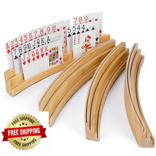 LotFancy 4-Set 3-Tier Curved Wooden Playing Card Holders for Kids Adults Seniors