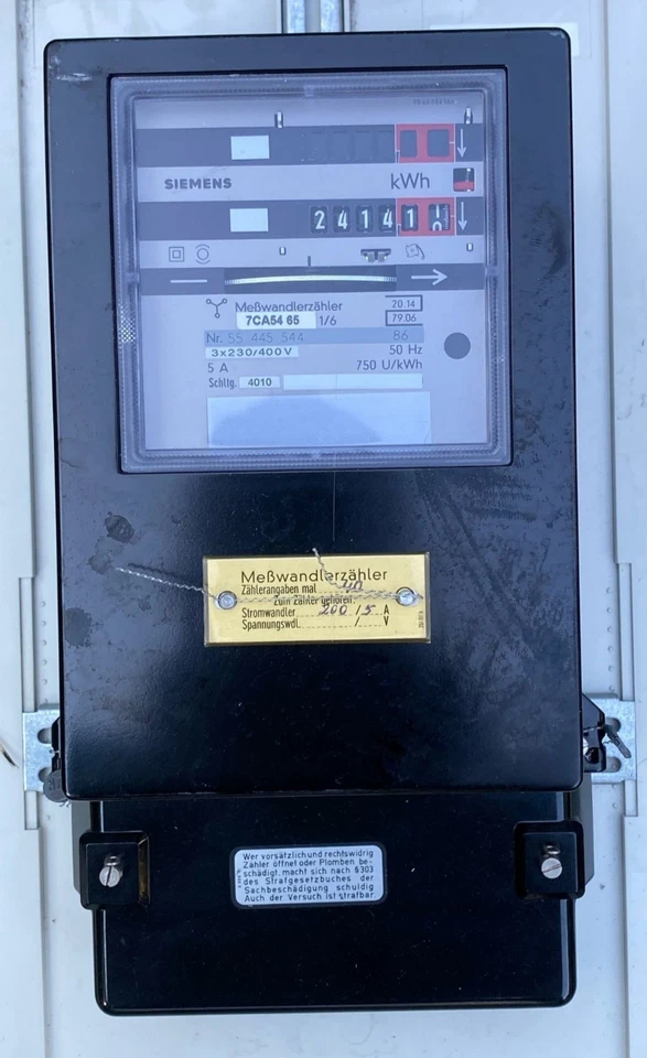 Messwandlerzähler 3 x 230V / 400V ~ 5A ~ Siemens 7CA5465 ~ 750 UkW/h - Bild 1 von 1