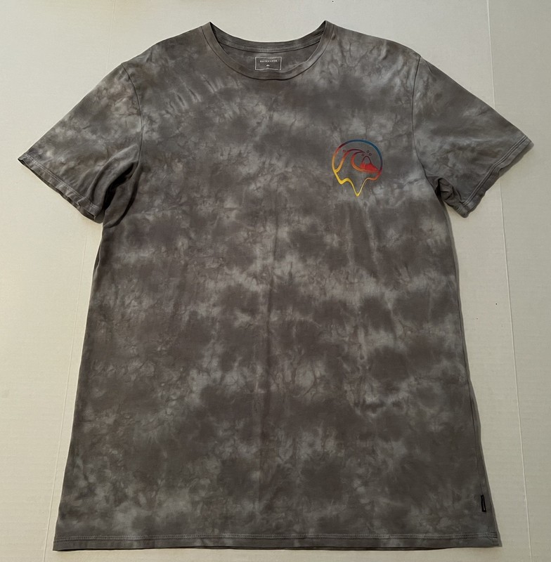 Quiksilver Mens Gray Tie Dye Graphic T Shirt - Modern Fit - Size Large 