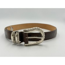 Brighton Brown Croc Embossed Leather Belt 36 Silver Buckle M 44909