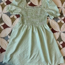 Cider green gingham cottagecore country milkmaid dress