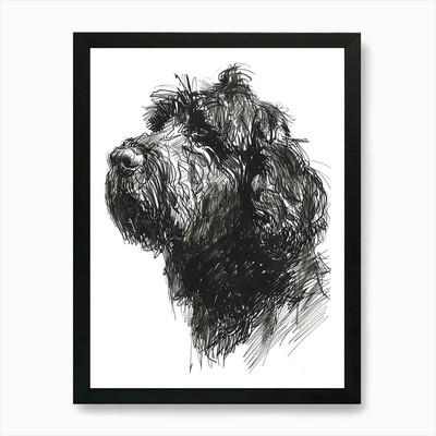 Schwarzer russischer Terrier Hund Linie Skizze gerahmtes Wandbild Poster Leinwanddruck Bild