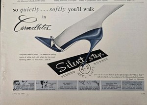 1947 Women's Blue Carmelletes Silent Step Shoes Vintage Fashion ad