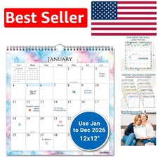 2026 Large Wall Calendar: 12x12 Seasonal Designs with Stickers for Easy Planning