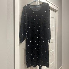 Nina Leonard Black and White Polka Dot Sweater Dress Bishop Sleeves Small Basic