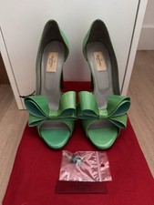 VALENTINO $695 Aqua patent leather green bow d'orsay pumps heels size 39