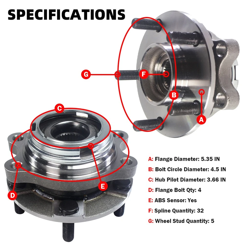 Conjunto de buje de cojinete de rueda delantera MOOG 513296 para Nissan Pathfinder 2013-2019 Foto 2 de 4