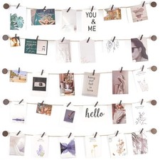 Hanging Photo Display Pictures Wall Decor Rope Strings with 30 Clips 5 Brown
