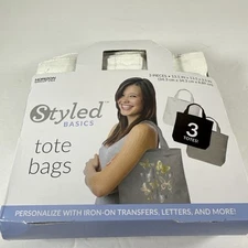 Styled Basics Tote Bags 3 Pack White Gray Black DIY New