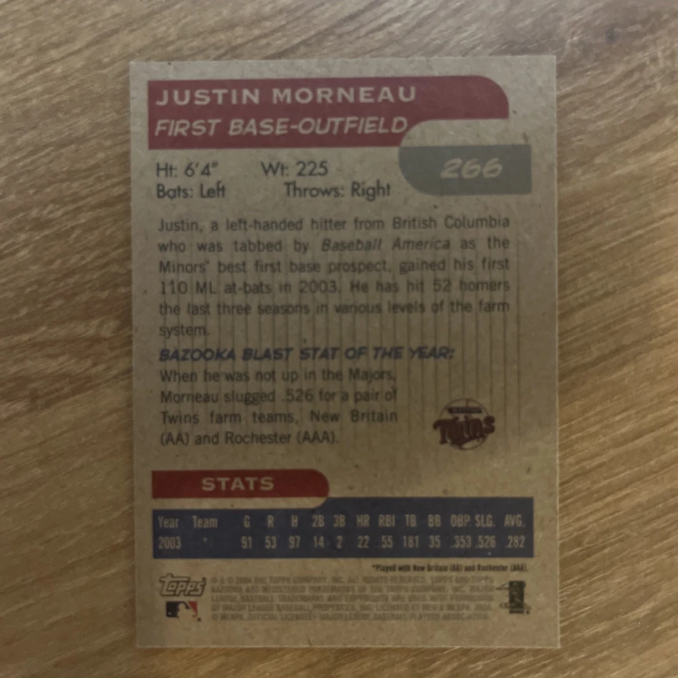 2004 Topps Bazooka - Justin Morneau #266 - Minnesota Twins - Image 2 of 2