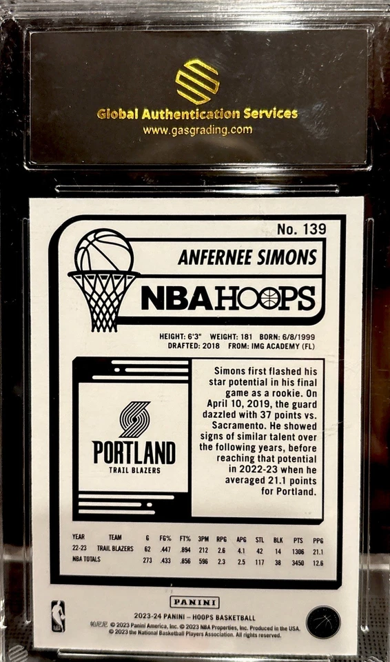 Anfernee Simons [Premium Box Set] #139 2023 Panini Hoops Mint 9.5 - Bild 2 von 2