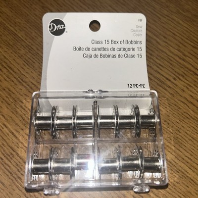 Dritz 939 Bobbins, Class 15, Metal, NEW In Reusable Storage Box, (12-Count)
