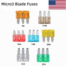 10-100PCS Automotive 5A 7.5A 10A 15A 20A 25A 30Amp Micro 3 Blade Fuses