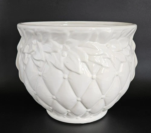 Vintage McCoy Pottery White Planter Jardiniere Quilted Diamond Berry Pattern