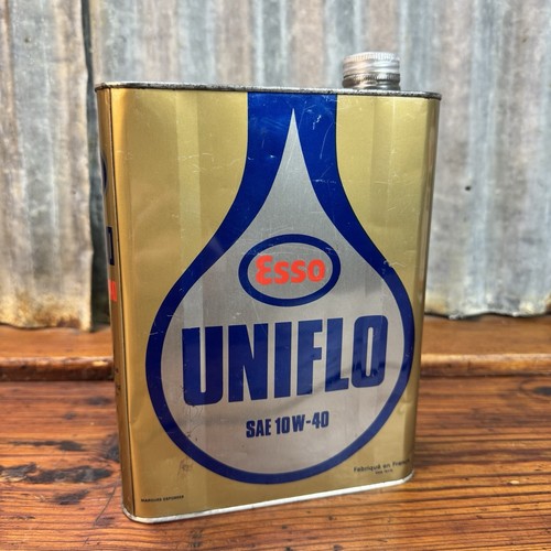 VINTAGE Esso Uniflo FRENCH 2 LT. EMPTY METAL OIL CAN Gas Station Sign Euro