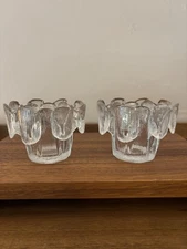 Viking Clear Glass Finnish Vessel Crown Candle Tealight Holders Set of Two